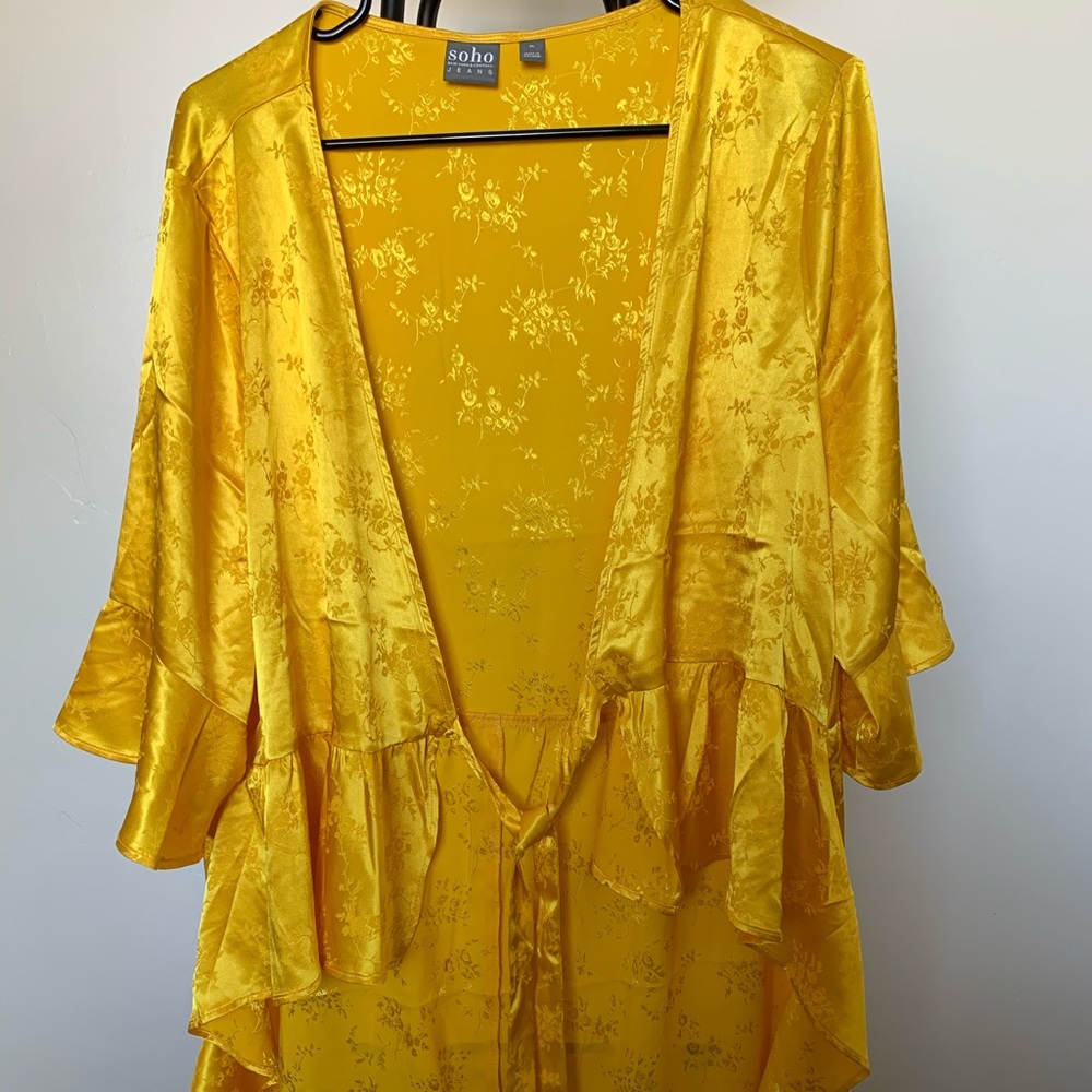 Satin Tie-Front Ruffle Top